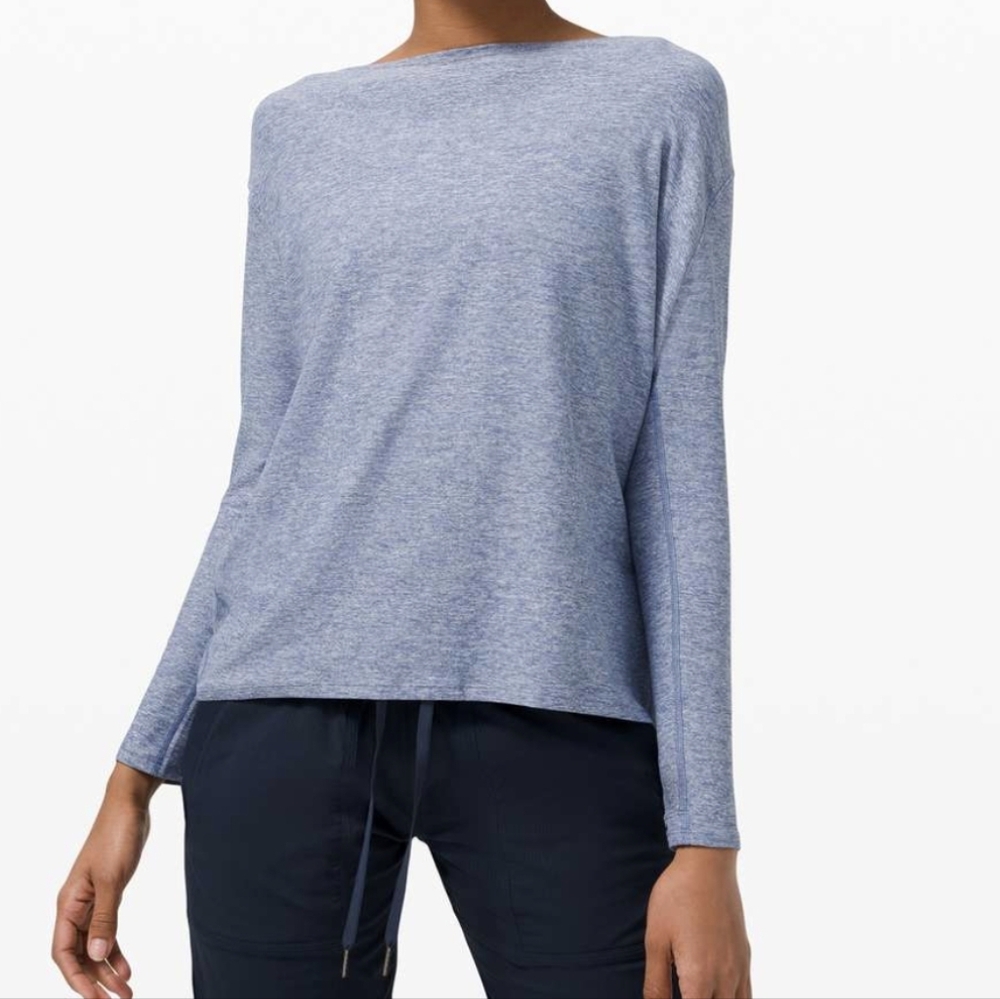 Lululemon Back In Action Rulu Long Sleeve Heathered Blue Size 12